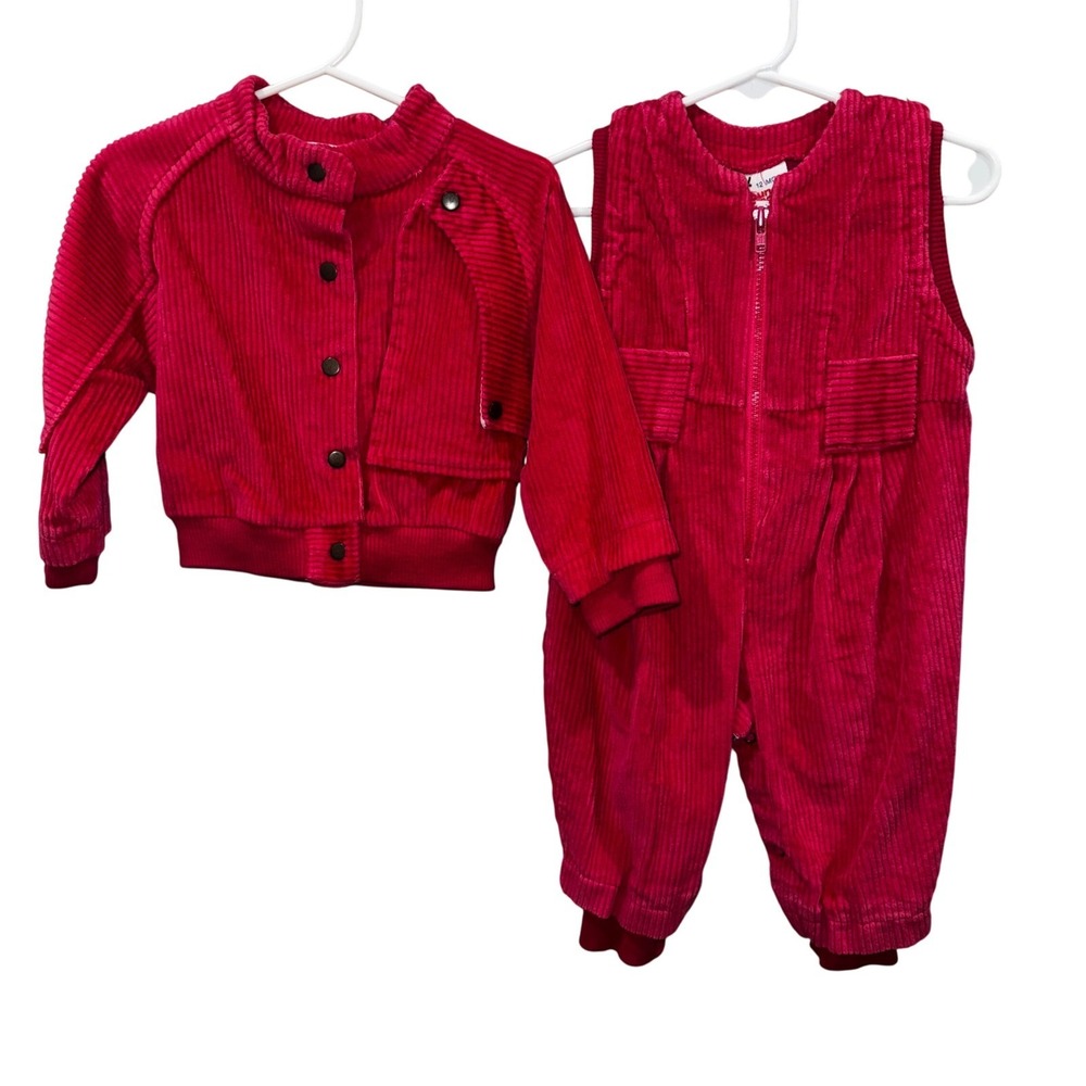 VINTAGE Sound Waves Corduroy Outfit Set Baby Jacket Romper Pink 12 & 18 M USA